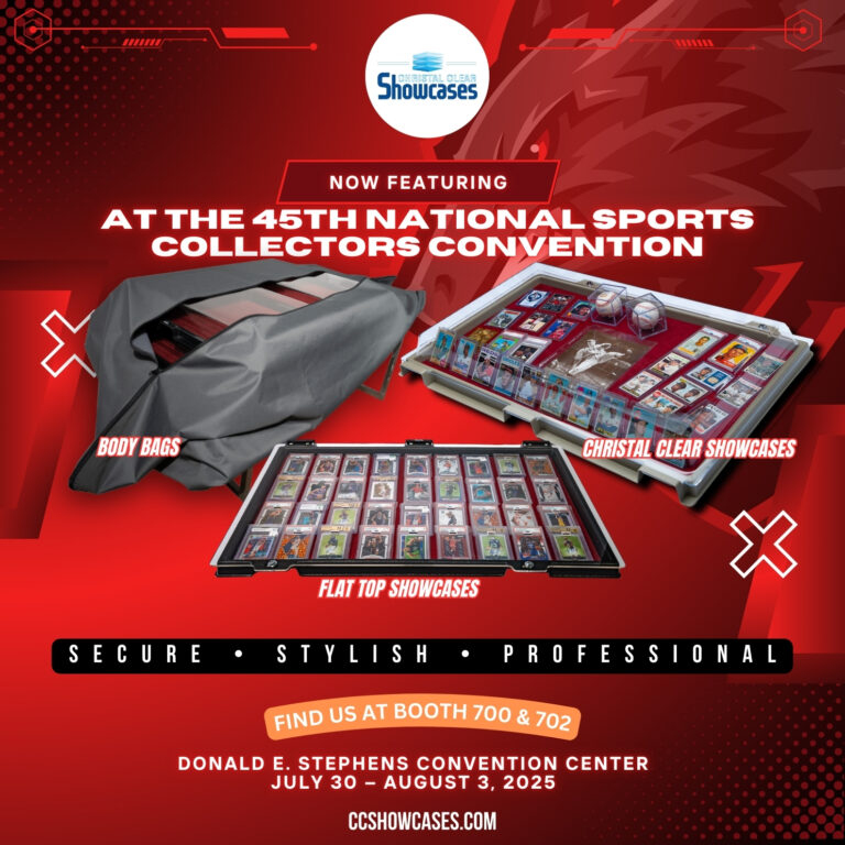Sports collectors convention exhibitor marketing graphic highlighting booth location