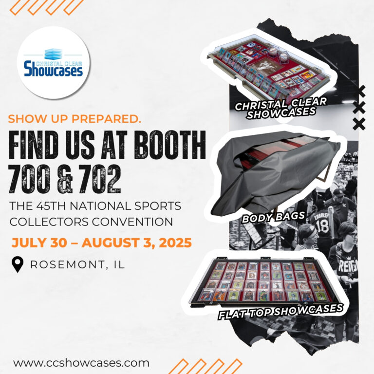 Sports memorabilia display cases promoted for convention booth setup