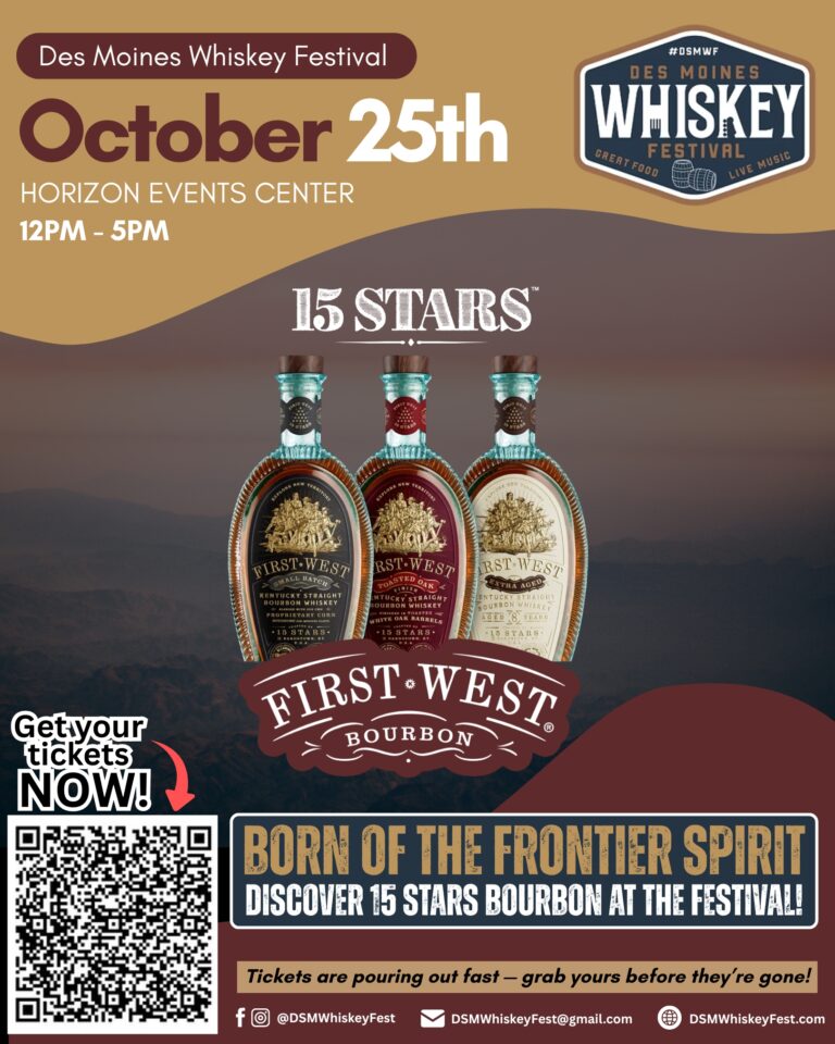 First West bourbon featured at Des Moines Whiskey Festival event promotion