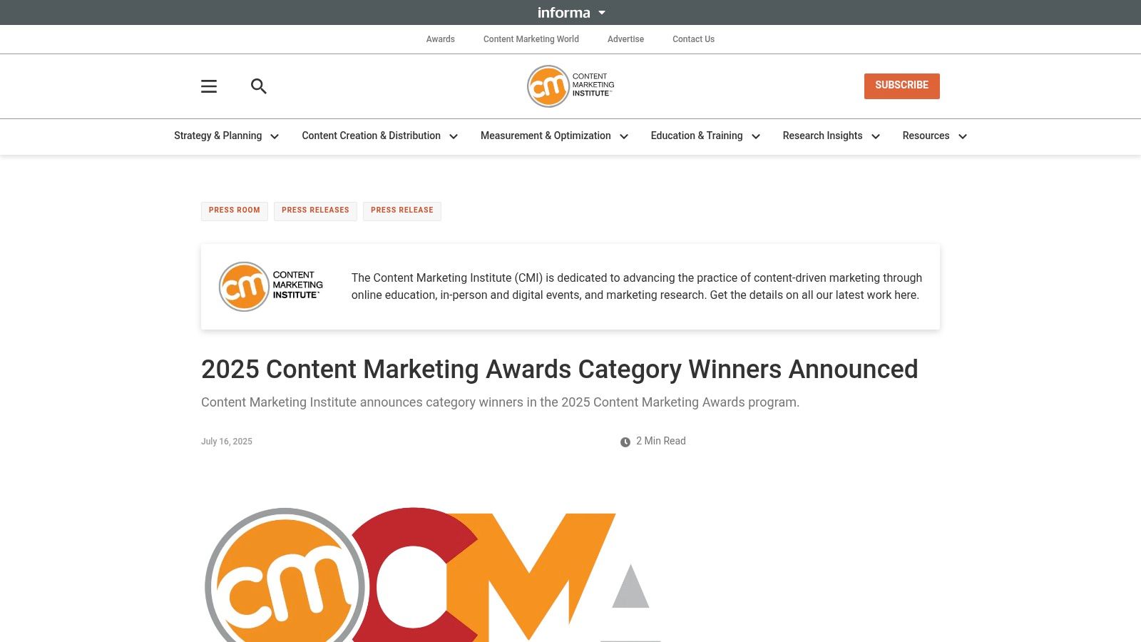 Content Marketing Institute: The Award-Winner's Gallery