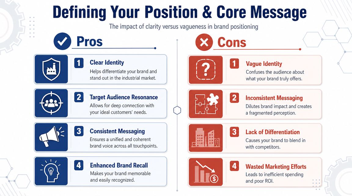 A comparison chart showing the benefits of clear brand positioning versus the drawbacks of vague brand messaging.