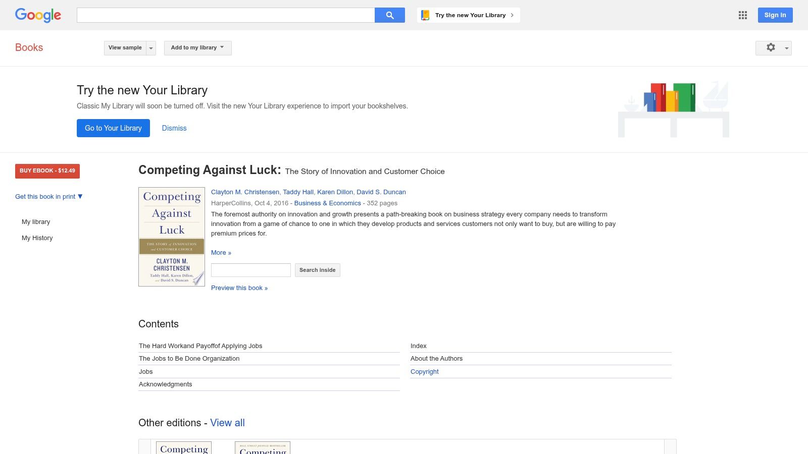 Competing Against Luck (Clayton M. Christensen, Taddy Hall, Karen Dillon, David S. Duncan)