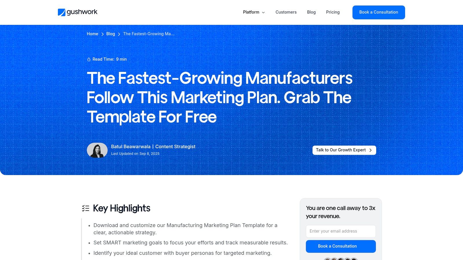 Gushwork – Manufacturing Marketing Plan Template (Free Download)