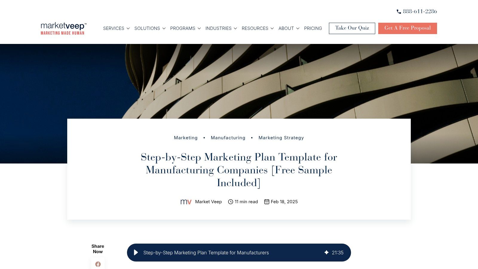 MarketVeep – Step-by-Step Marketing Plan Template for Manufacturers (Free Sample)