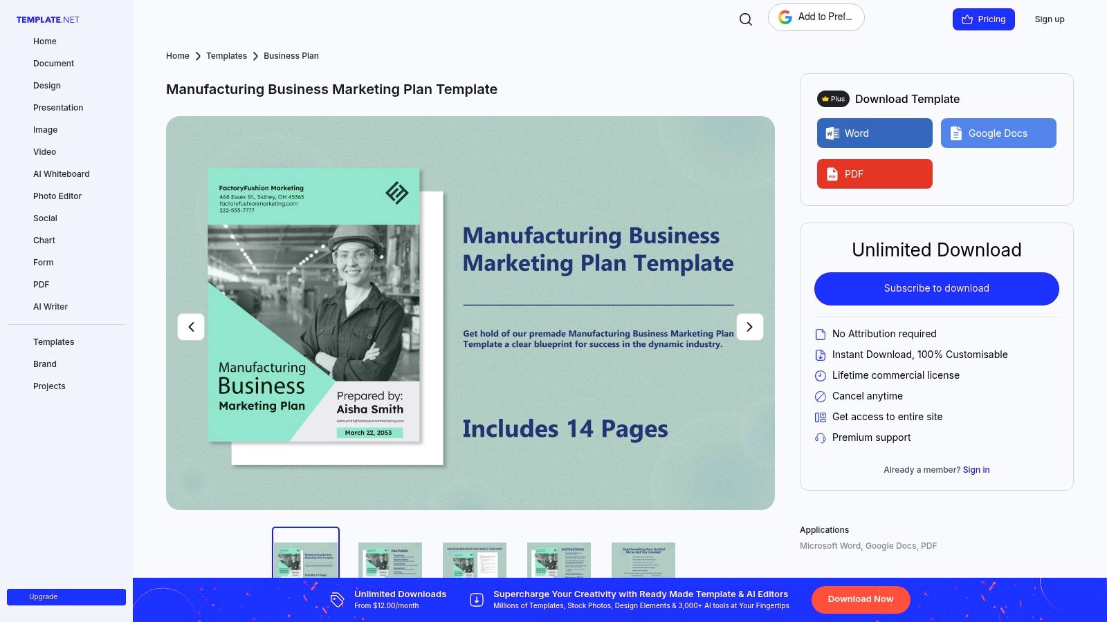 Template.net – Manufacturing Business Marketing Plan (Word/Google Docs/PDF)